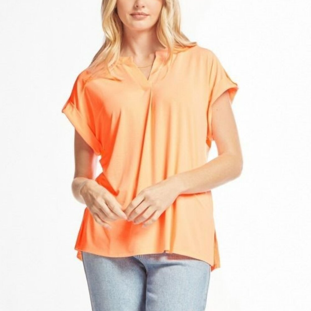 NWT Dear Scarlett Lizzy Solid Neon Orange Tunic Top LIZSS-C0151